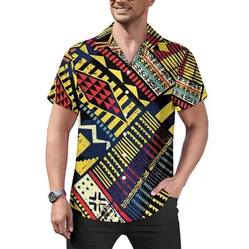 Рубашка для отдыха в стиле пэчворк, Гавайские повседневные рубашки в африканском стиле, мужские ретро-блузки с короткими рукавами, одежда на заказ 3XL 4XL - Изображение 1  