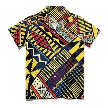 Рубашка для отдыха в стиле пэчворк, Гавайские повседневные рубашки в африканском стиле, мужские ретро-блузки с короткими рукавами, одежда на заказ 3XL 4XL - Изображение 2  