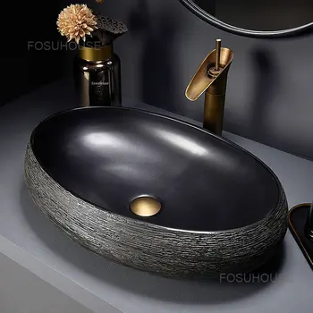 Современные керамические овальные раковины для ванной комнаты, креативный умывальник для ванной комнаты, кухонные раковины в скандинавском стиле, Роскошный санитарный стол, раковина Z - Изображение 1  