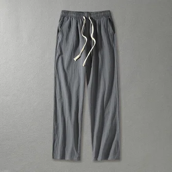 большой размер 12XL 14XL 190 кг, весенне-летние мужские брюки для сна, хлопковые льняные брюки в китайском стиле, винтажные прямые брюки Стрейч - Изображение 1  