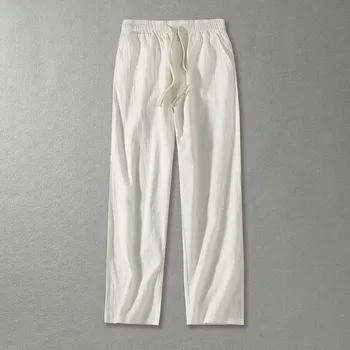 большой размер 12XL 14XL 190 кг, весенне-летние мужские брюки для сна, хлопковые льняные брюки в китайском стиле, винтажные прямые брюки Стрейч - Изображение 2  