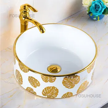 Раковины для ванной комнаты с американской золотой платформой, Керамический умывальник, Дизайнерские раковины для ванной комнаты, Гостиничные раковины для мытья рук, умывальник для рук. - Изображение 1  