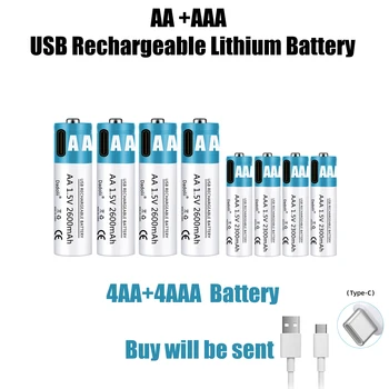 Батарея AA + AAA 1,5 В Литий-ионная батарея 2600 мАч перезаряжаемая литий-ионная батарея AA 1,5 В литий-ионная батарея с быстрой зарядкой через USB - Изображение 1  
