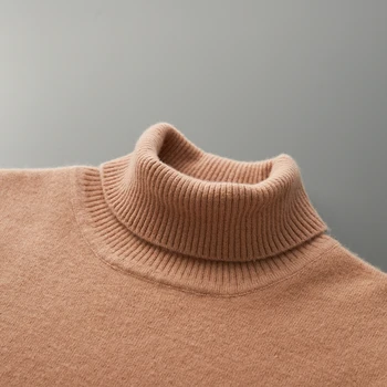 Свитер из 100% шерсти Мериноса, мужской вязаный пуловер с высоким отворотом, осенне-зимняя базовая одежда, Свободный повседневный топ с длинными рукавами - Изображение 2  