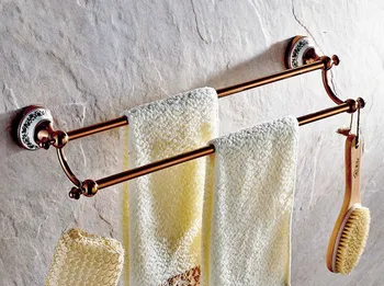 Двойная вешалка для полотенец из розового золота и латуни для ванной комнаты, держатель для полотенцесушителя, Настенный Аксессуар для ванной комнаты tba382 - Изображение 1  