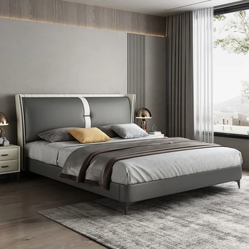 Легкая роскошная современная простая кожаная кровать высокого класса в главной спальне, двуспальная мягкая сумка - Изображение 1  