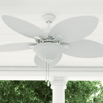 52-дюймовый Белый потолочный вентилятор в тропическом стиле с 5 лопастями, вытяжной цепью и обратным потоком воздуха - Изображение 2  