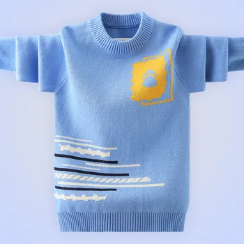 Детский свитер, осенне-зимний модный детский теплый пуловер с длинными рукавами, куртка, Нижняя рубашка для мальчиков-подростков, трикотажные хлопчатобумажные топы - Изображение 2  