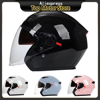 Подлинный мотоциклетный шлем унисекс, Мотошлемы для скутеров, Casco Capacete с двумя линзами, мотоциклетный шлем - Изображение 1  