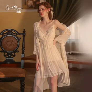 Женская роскошная Сексуальная пижама из атласной сетки, прозрачная ночная рубашка с глубоким V-образным вырезом без спинки, Удобный верхний халат, домашняя одежда - Изображение 1  