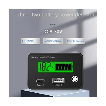 Индикатор емкости аккумулятора DC8-30V, тестер уровня свинцово-кислотных литиевых батарей, цифровой вольтметр USB 3.0, измеритель напряжения, синий - Изображение 2  