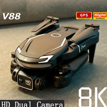 V88 Drone 8K с двойной камерой, оптический поток, предотвращение препятствий, профессиональная аэрофотосъемка, GPS Бесщеточный Дрон 5000 м - Изображение 1  