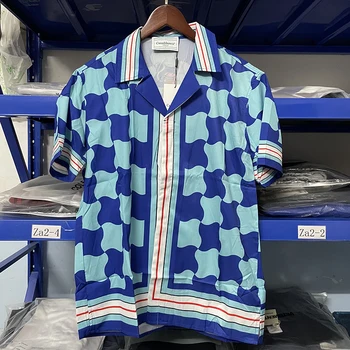 Высококачественные рубашки Casablanca Fashion Blue Ocean, 100% Повседневные рубашки для пляжного серфинга, мужская одежда, Одежда - Изображение 1  