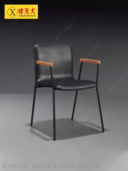 Скандинавский Современный минималистичный офисный стул со спинкой для переговоров, обеденный стул для отдыха, Железный Компьютерный стул, Офисный подлокотник - Изображение 1  