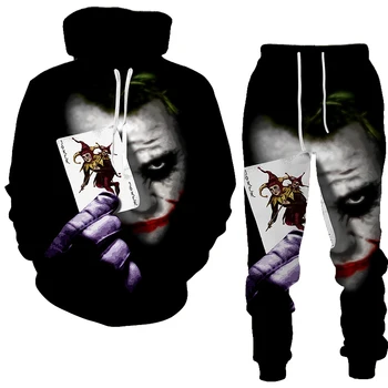 Мужской модный комплект толстовки с 3D-принтом Evil Clown, повседневная толстовка, мужской пуловер + спортивные штаны, Весна-осень, одежда больших размеров - Изображение 2  
