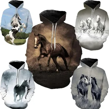 Новая модная толстовка Для мужчин и женщин, крутые толстовки с 3D рисунком лошади, верхняя одежда Унисекс с капюшоном, Весенние толстовки, кофты XS-5XL - Изображение 2  