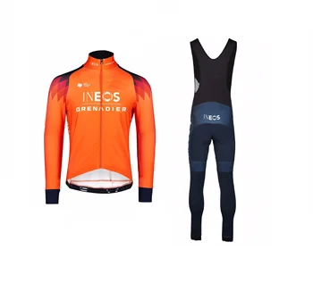 ВЕСНА-ЛЕТО 2023 КОМАНДА INEOS Grenadiers Оранжевая велосипедная майка С длинным рукавом, велосипедная одежда с нагрудниками Ropa Ciclismo - Изображение 1  