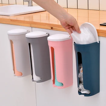 Кухонное крепление для кухни Пластиковый многоразовый диспенсер держатель для мусора сумка-органайзер Сумка-заставка для мусора сумка для продуктов настенный держатель - Изображение 1  