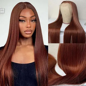 Медно-Красно-оранжевый Синтетический парик на кружеве 13x4, прямой, из высококачественного термостойкого волокна, предварительно выщипанный по линии роста волос для женщин - Изображение 2  