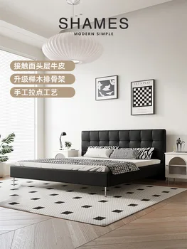 Мебель для спальни светлая французская двуспальная кровать простая черная светлая роскошная кожаная кровать атмосферная свадебная кровать в главной спальне - Изображение 1  