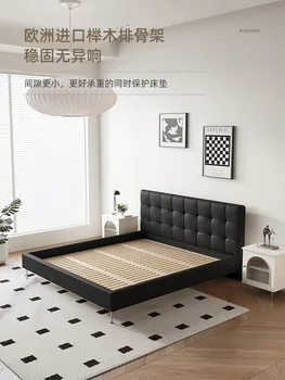 Мебель для спальни светлая французская двуспальная кровать простая черная светлая роскошная кожаная кровать атмосферная свадебная кровать в главной спальне - Изображение 2  