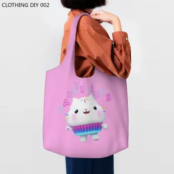 Сумки для покупок с модным принтом Cakey Cat Gabby's Dollhouse, прочная Холщовая сумка для покупок, сумка для фотографий - Изображение 1  