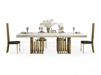 Rama Dymasty Мебель для столовой из нержавеющей стали, современный мраморный обеденный стол, прямоугольный стол - Изображение 1  