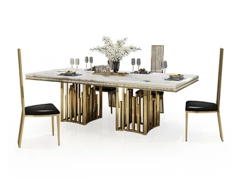 Rama Dymasty Мебель для столовой из нержавеющей стали, современный мраморный обеденный стол, прямоугольный стол - Изображение 2  