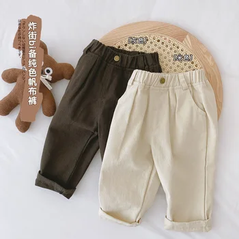 Новые весенне-осенние хлопчатобумажные брюки для маленьких девочек и мальчиков, прямая верхняя одежда с высокой талией, джинсы, детская одежда от 0 до 7 лет - Изображение 1  