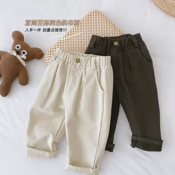 Новые весенне-осенние хлопчатобумажные брюки для маленьких девочек и мальчиков, прямая верхняя одежда с высокой талией, джинсы, детская одежда от 0 до 7 лет - Изображение 2  