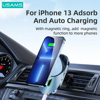 Магнитный держатель беспроводного зарядного устройства USAMS Qi мощностью 15 Вт для быстрого автомобиля с магнитным кольцом, устойчивая подставка для телефона iPhone Huawei Xiaomi Samsung - Изображение 2  