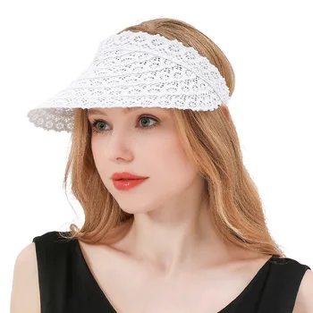 Элегантная женская летняя шляпа, кружевная бейсболка с длинными полями, повседневная Полая Дышащая Пустая Верхняя шляпа, Пляжная шляпа с защитой от ультрафиолета, подарки - Изображение 2  