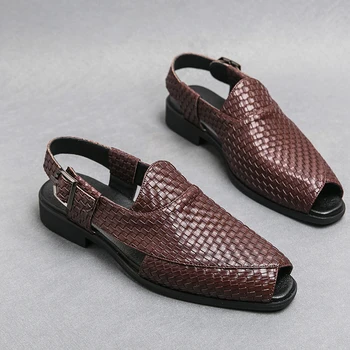 Новые сандалии в британском стиле, мужские летние деловые сандалии для мужчин, повседневная свадебная обувь хорошего качества, сандалии для мужчин-яппи - Изображение 2  