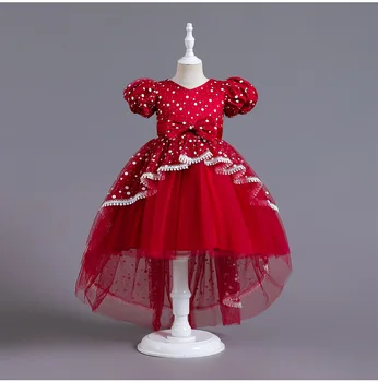 Детское платье принцессы для девочек, Фатиновое платье с пышными рукавами и многослойным принтом в горошек, праздничное платье для выступления на сцене - Изображение 2  