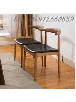 Роговое кресло для столовой из массива дерева в скандинавском стиле, современное минималистичное кафе, дизайнерская повседневная спинка, подлокотник. журнал - Изображение 2  