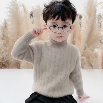 Осень Зима Для маленьких мальчиков и девочек, однотонный вязаный свитер с длинными рукавами, для маленьких мальчиков и девочек, пуловеры, свитера, джемпер, одежда - Изображение 2  