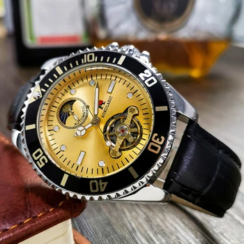 Автоматические часы AOKULASIC, мужские спортивные роскошные деловые наручные часы с турбийоном, мужские деловые светящиеся механические часы - Изображение 1  