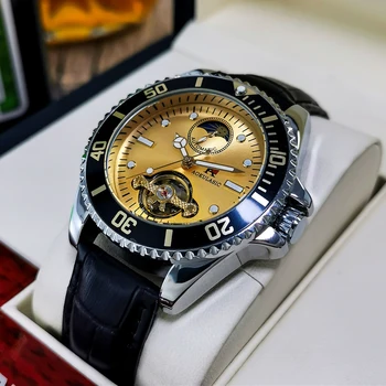 Автоматические часы AOKULASIC, мужские спортивные роскошные деловые наручные часы с турбийоном, мужские деловые светящиеся механические часы - Изображение 2  
