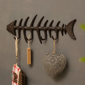 Креативный Ретро-крючок для одежды, вешалка для ключей в виде рыбьей кости, Вешалка для одежды на стене, Вешалка для ключей в виде рыбьей кости - Изображение 1  