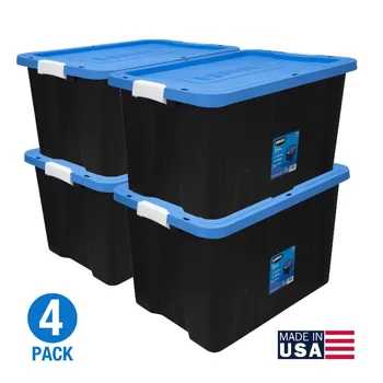 Прочный пластиковый контейнер для хранения HART объемом 27 галлонов с защелкой, черный, комплект из 4 штук - Изображение 1  