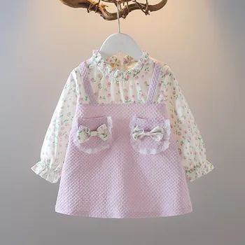 Весенние платья с принтом для девочек длиной 6-36 м, милая одежда для маленьких девочек, модная одежда для новорожденных, детское платье принцессы 2023 г. - Изображение 1  