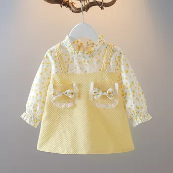 Весенние платья с принтом для девочек длиной 6-36 м, милая одежда для маленьких девочек, модная одежда для новорожденных, детское платье принцессы 2023 г. - Изображение 2  