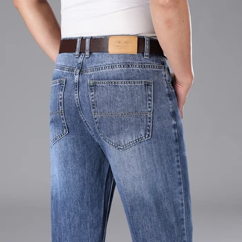 Летние мужские мешковатые Тонкие джинсы 2023, Классическая деловая мода, роскошные прямые брюки, мужские офисные брюки из стрейч-денима для отдыха - Изображение 2  