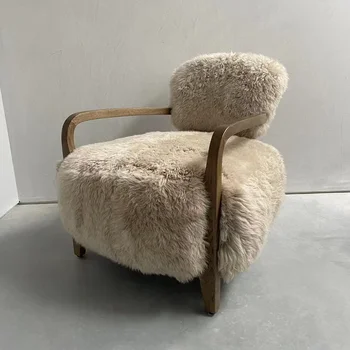 Runxi Yeti кресло для отдыха из овчины Кресло для гостиной с тканевой кожаной обивкой Мебель для гостиной для дома - Изображение 2  
