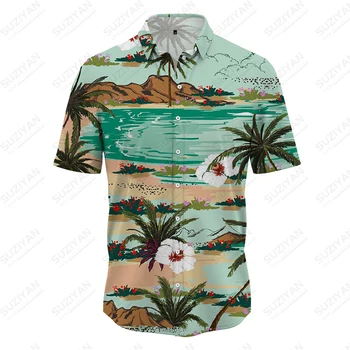 Летняя мужская футболка с короткими рукавами, освежающая футболка с 3D принтом кокосовой пальмы, модная свободная повседневная рубашка для отпуска, мужские топы - Изображение 1  
