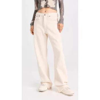 2023, Ранняя осень, Новые высококачественные прямые джинсы с высокой талией из чистого белого лакированного необработанного края, женская бесплатная доставка - Изображение 2  