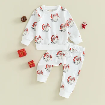 мама и малыш от 0 до 3 лет, Рождественские комплекты одежды для новорожденных девочек, футболки с принтом Санта-Клауса, Топы, Брюки, Рождественские костюмы, одежда для малышей - Изображение 2  