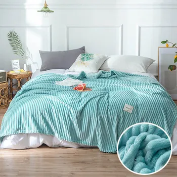 Легкое одеяло, Мягкое розовое покрывало Королевского размера для дивана в гостиной, сплошное полосатое Фланелевое одеяло, покрывало на кровать - Изображение 1  