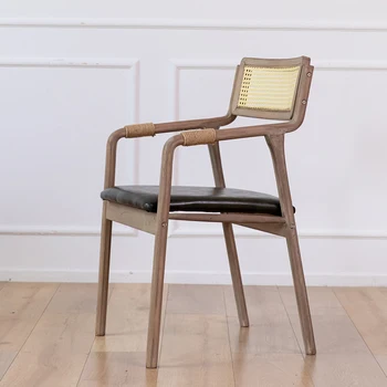 Ретро Домашний ресторанный стул со спинкой из ротанга, обеденные стулья, компьютерный стул из натурального массива дерева, универсальная мебель для дома - Изображение 1  