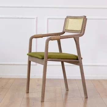 Ретро Домашний ресторанный стул со спинкой из ротанга, обеденные стулья, компьютерный стул из натурального массива дерева, универсальная мебель для дома - Изображение 2  
